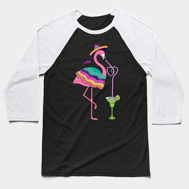 Cinco de Mayo Margarita - pink flamingo mexican poncho Drinking shirt Baseball T-Shirt by BeHappy12